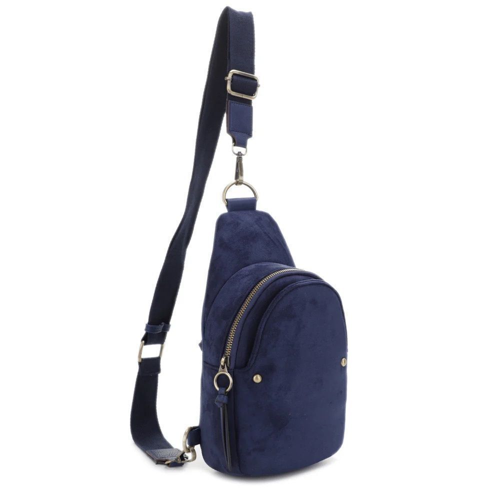 Mali + Lili Vegan Leather Gabrielle Suede Sling Bag NWT Blue